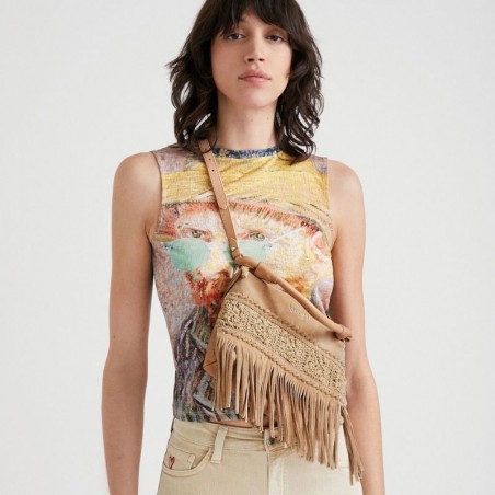 22saxl06 Sac à franges en cuir Desigual