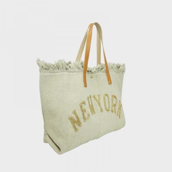 Anais - Cabas en toile garni de cuir...