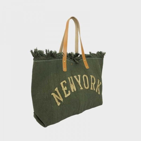 Anais - Cabas en toile garni de cuir...