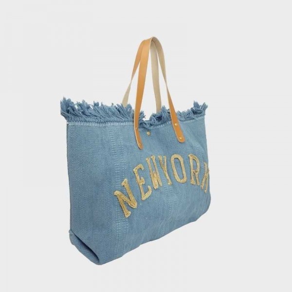 Anais - Cabas en toile garni de cuir...