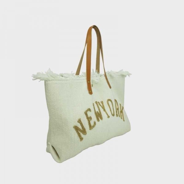 Anais - Cabas en toile garni de cuir...