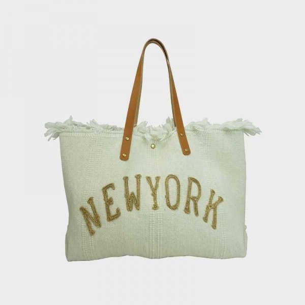 Anais - Cabas en toile garni de cuir...