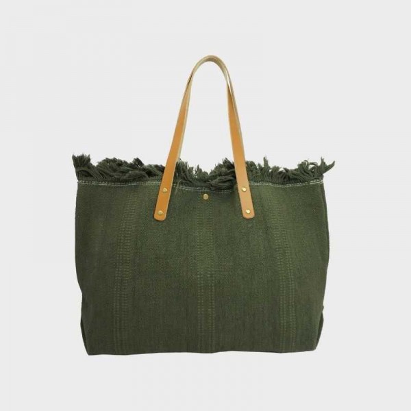 Anais - Cabas en toile garni de cuir...