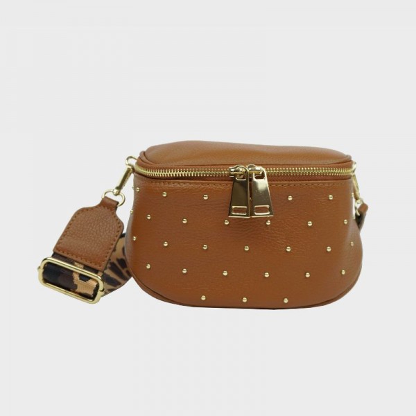 Anais - Sac banane cloutée en cuir Capri