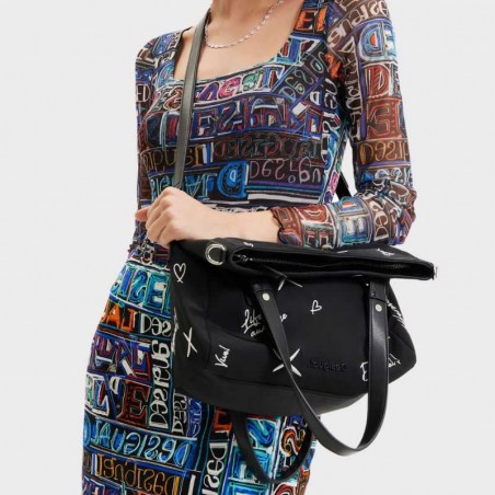 Sac à main noir broderies 23saxy27 de la marque Desigual