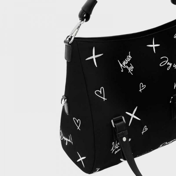 Desigual - Sac à main noir broderies...
