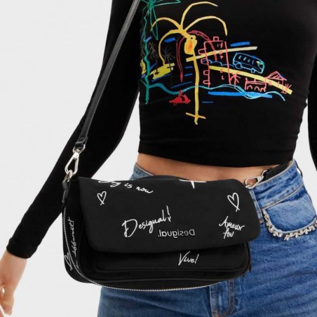 Sac bandoulière noir broderies 23saxy28 de la marque Desigual