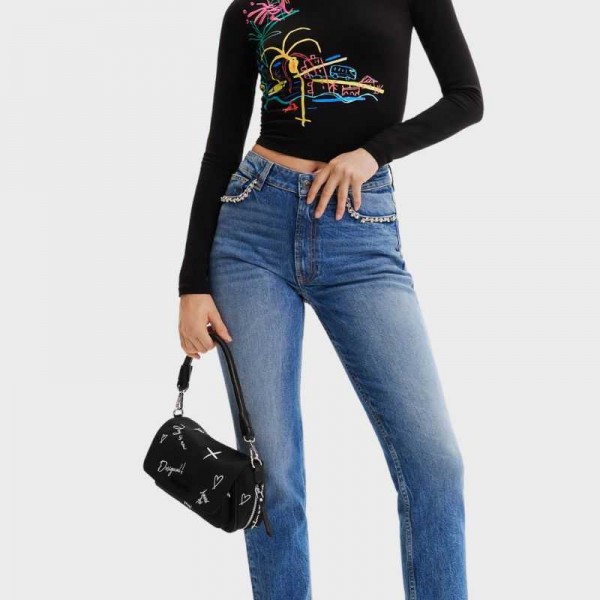 Sac bandoulière noir broderies 23saxy28 de la marque Desigual