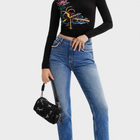 Sac bandoulière noir broderies 23saxy28 de la marque Desigual