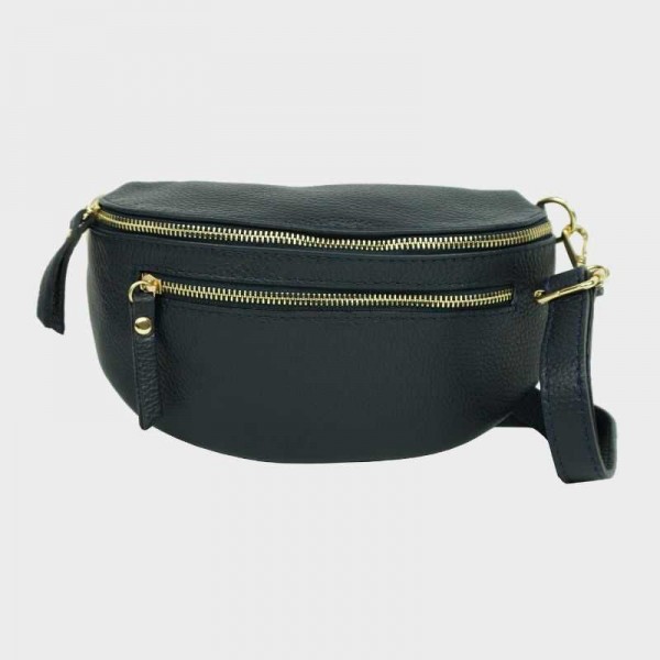 Anais - Sac banane en cuir double zip...