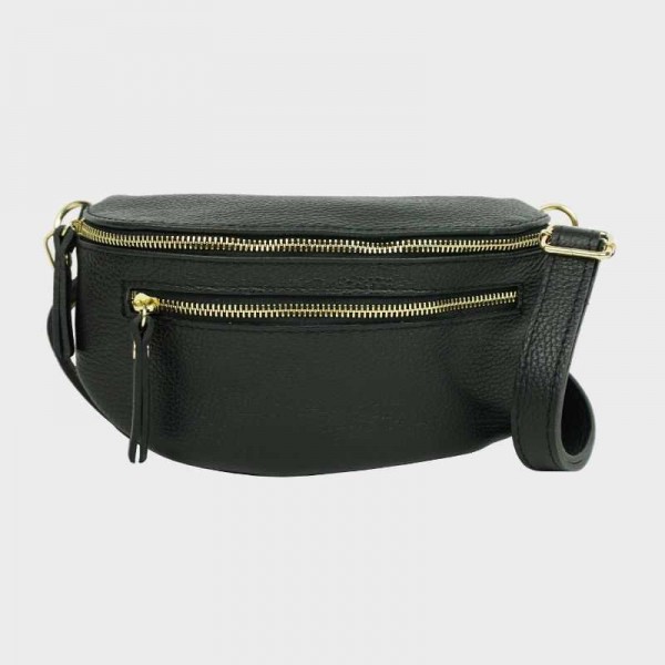 Anais - Sac banane en cuir double zip...