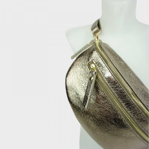 Anais - Sac banane en cuir double zip...