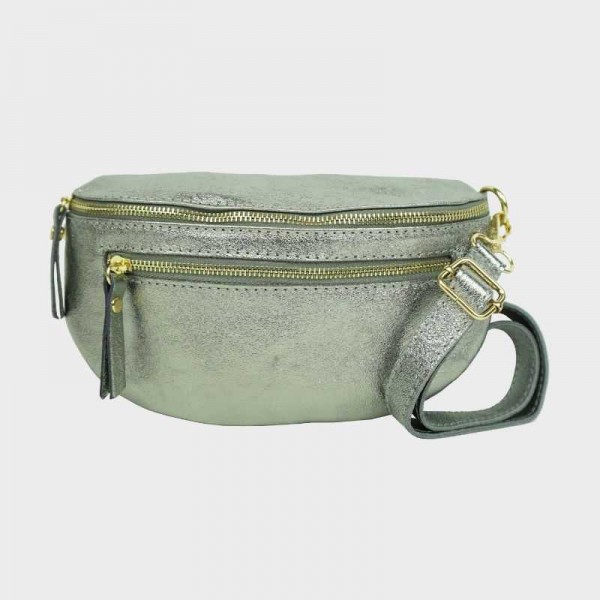 Anais - Sac banane en cuir double zip...