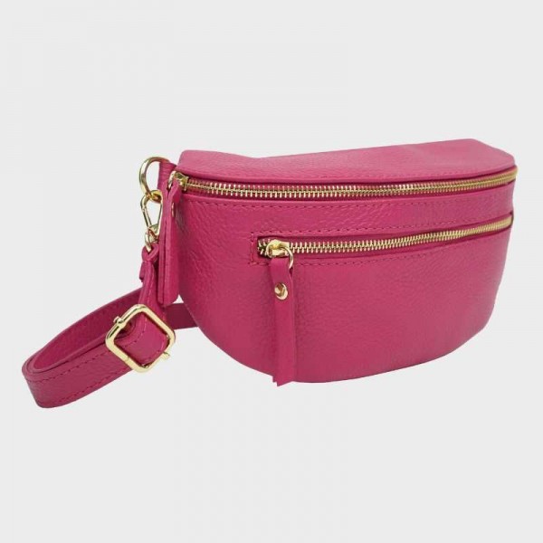 Anais - Sac banane en cuir double zip...