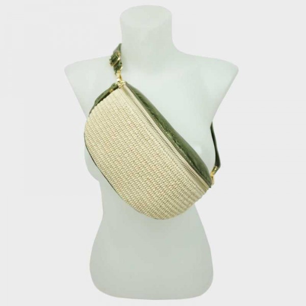 Anais - Sac banane en raphia garni... Anais - Sac banane en raphia garni...