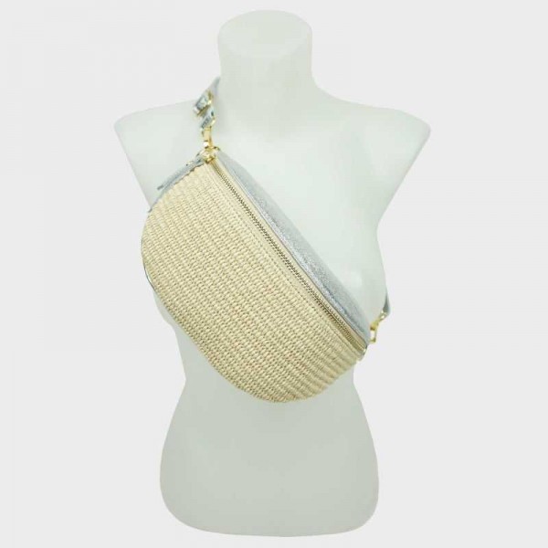 Anais - Sac banane en raphia garni... Anais - Sac banane en raphia garni...