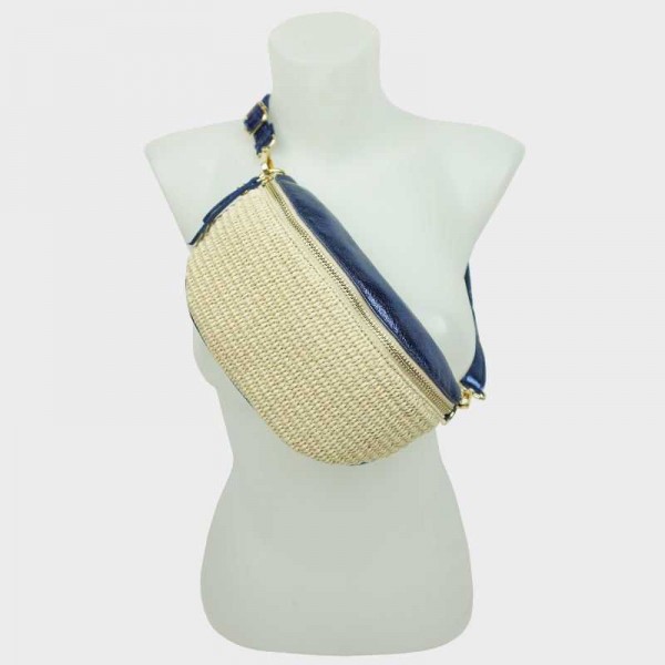 Anais - Sac banane en raphia garni... Anais - Sac banane en raphia garni...