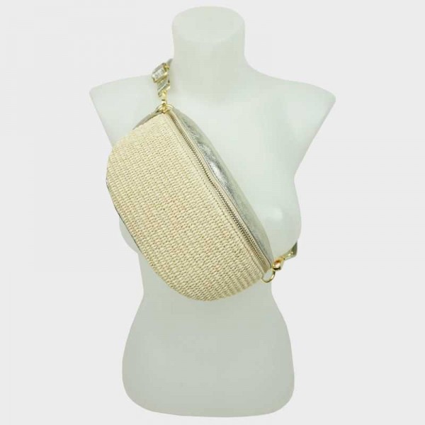 Anais - Sac banane en raphia garni... Anais - Sac banane en raphia garni...