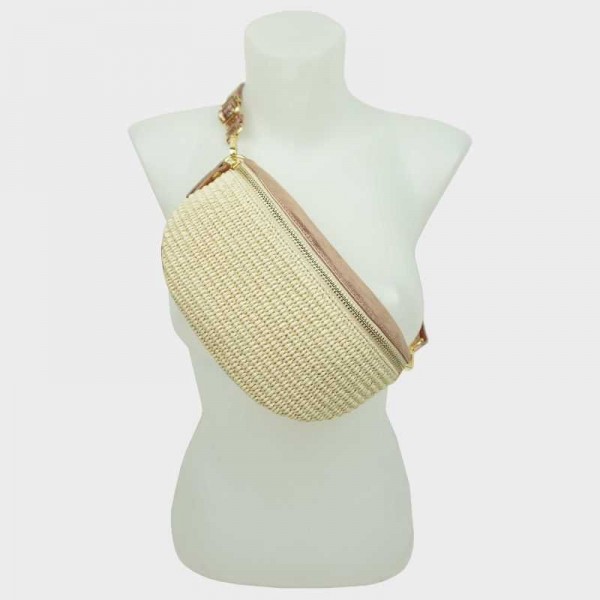 Anais - Sac banane en raphia garni... Anais - Sac banane en raphia garni...