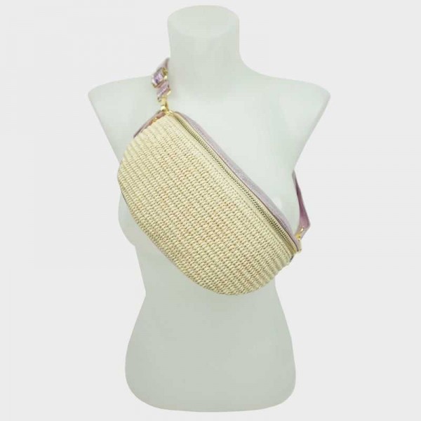 Anais - Sac banane en raphia garni... Anais - Sac banane en raphia garni...