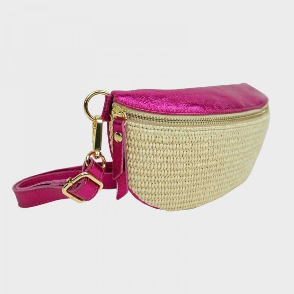 Anais - Sac banane en raphia garni...