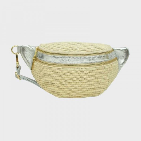 Anais - Sac banane en raphia garni...