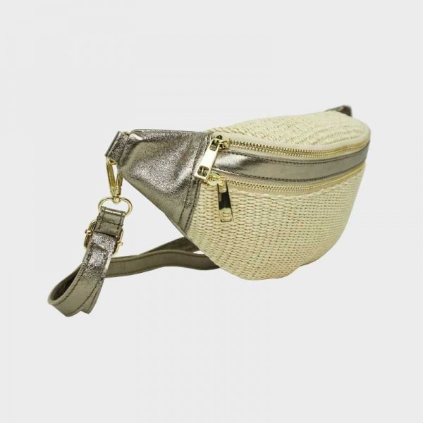 Anais - Sac banane en raphia garni...