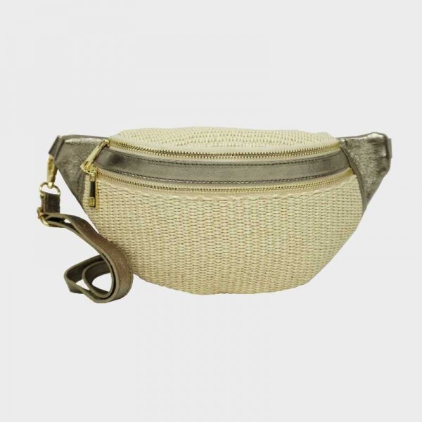 Anais - Sac banane en raphia garni...