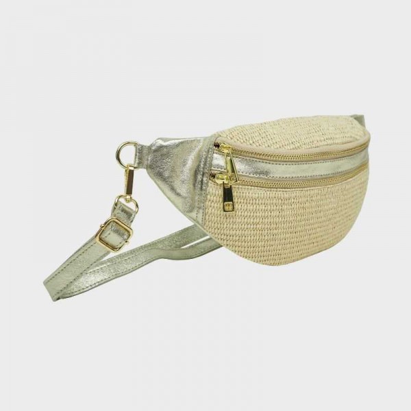 Anais - Sac banane en raphia garni...