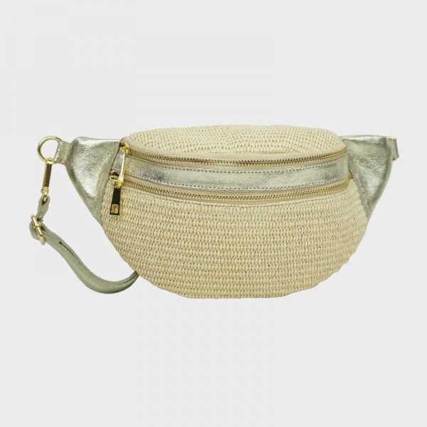 Anais - Sac banane en raphia garni...