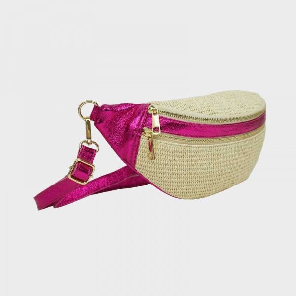 Anais - Sac banane en raphia garni...