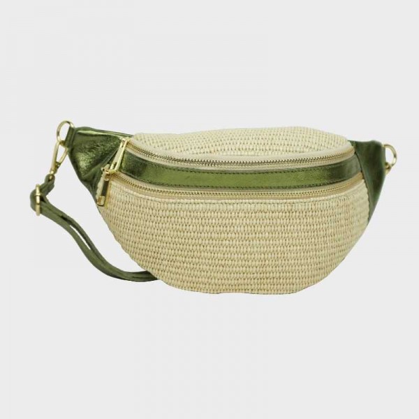 Anais - Sac banane en raphia garni...