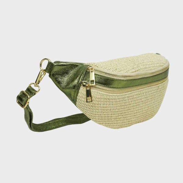 Anais - Sac banane en raphia garni...