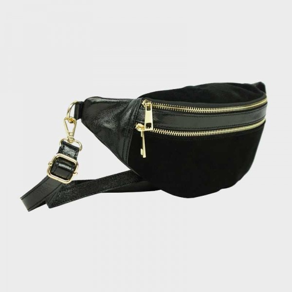 Anais - Sac banane en cuir double zip...