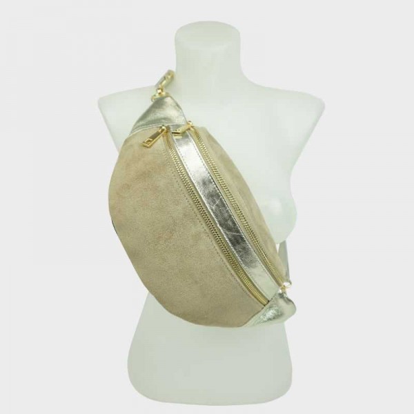 Anais - Sac banane en cuir double zip...