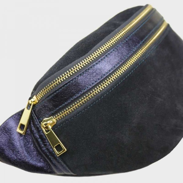 Anais - Sac banane en cuir double zip...