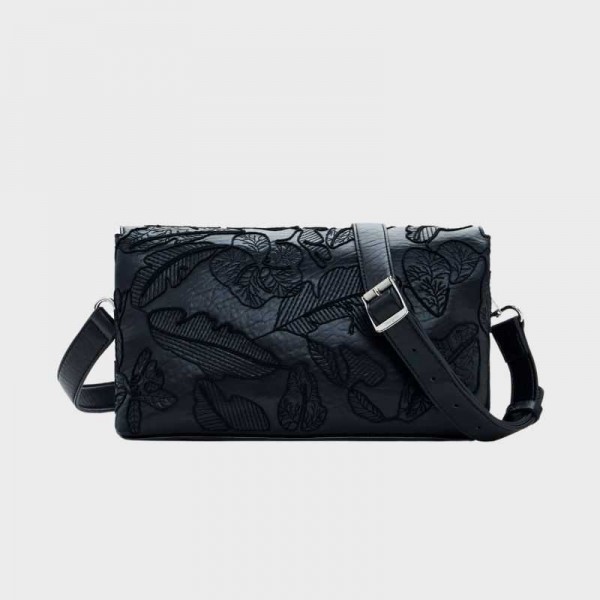 Desigual - Sac bandoulière noir brodé...