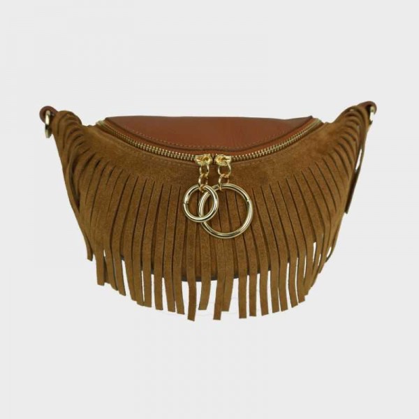 Anais - Sac banane en cuir à franges...