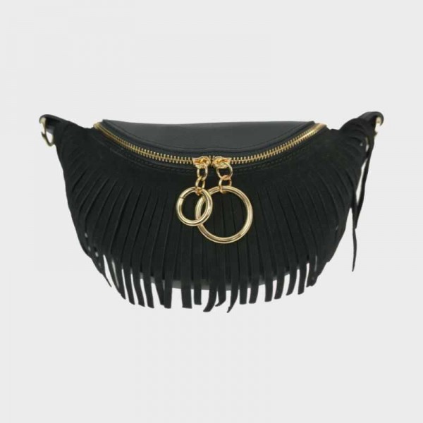 Anais - Sac banane en cuir à franges...