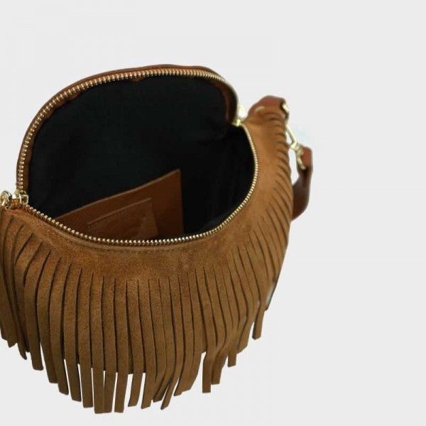 Anais - Sac banane en cuir à franges...