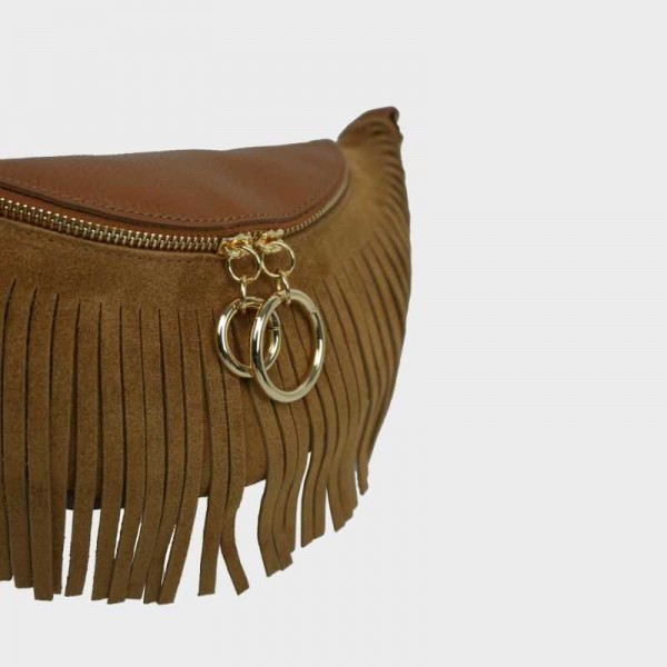 Anais - Sac banane en cuir à franges...