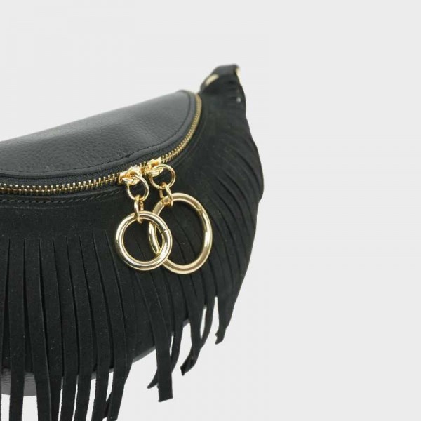 Anais - Sac banane en cuir à franges...