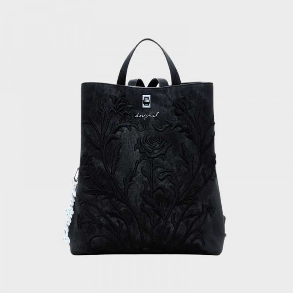 Desigual - Sac à dos noir à fleurs 3D... Desigual - Sac à dos noir à fleurs 3D...