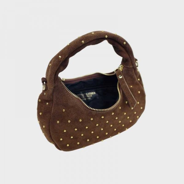 Anais - Petit sac rond en cuir clouté