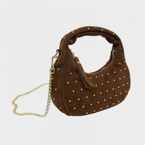 Anais - Petit sac rond en cuir clouté